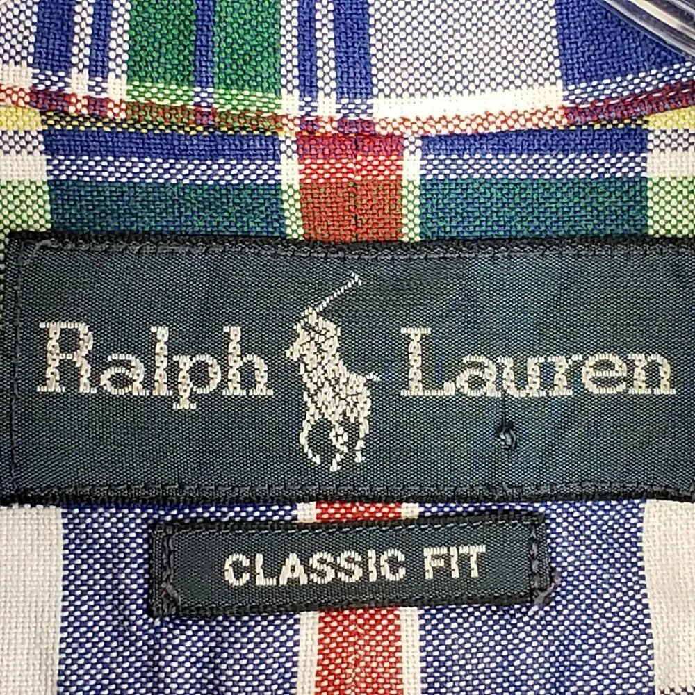Polo Ralph Lauren Shirt Oxford Men's Large L Blue Red Plaid SS Button Down